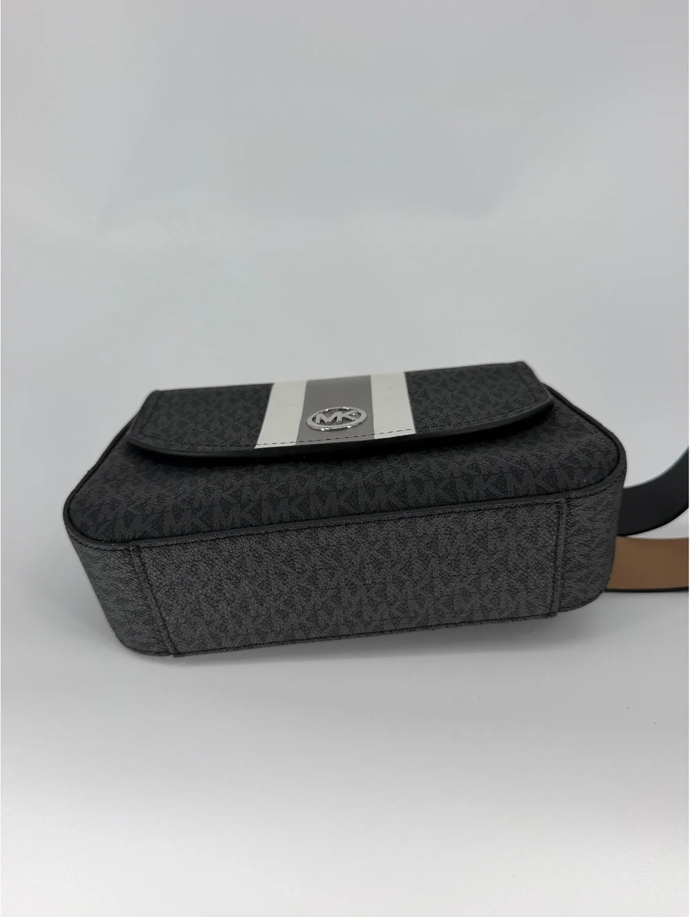 Michael Kors Black and Gray Signature Stripe Belt Bag